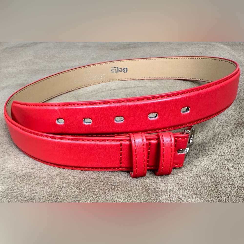 Genuine Leather Red Belt Small 37.5” Belts.com Classic Silver Buckle Unisex